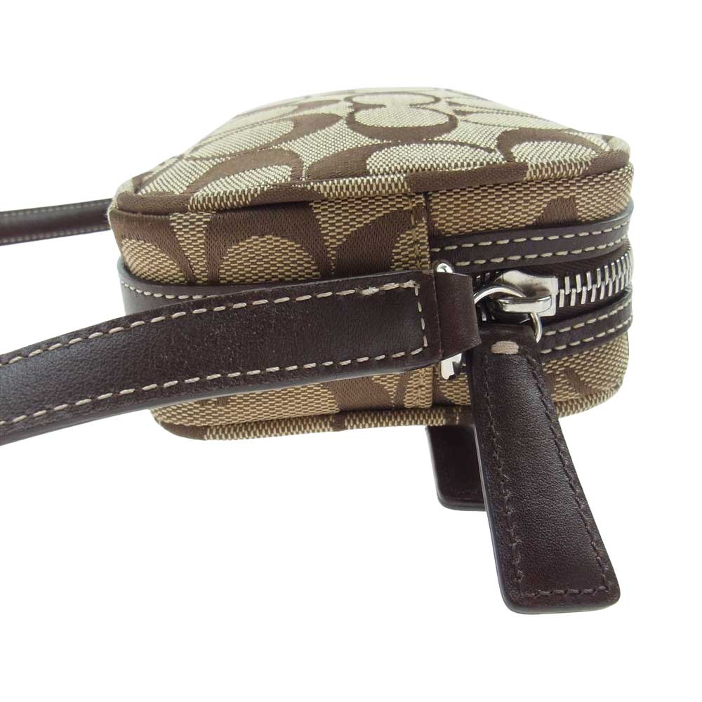 COACH コーチ シグネチャー レザーストラップ キャンバス ショルダーバッグ ライトブラウン系【中古】