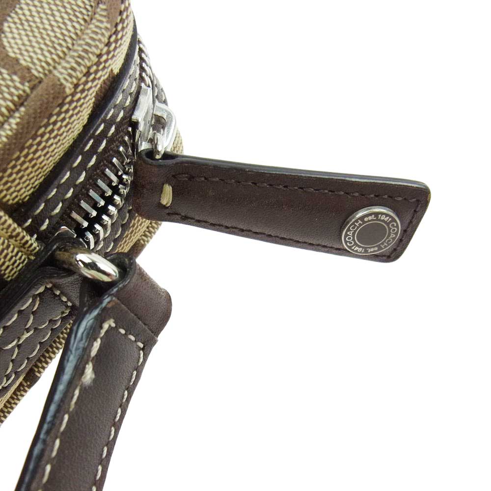 COACH コーチ シグネチャー レザーストラップ キャンバス ショルダーバッグ ライトブラウン系【中古】