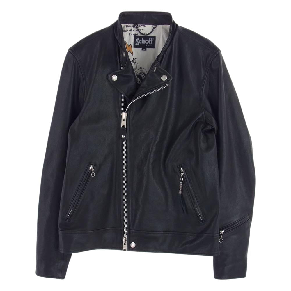 schott ショット × REMI RELIEF レミレリーフ レザー ダブルライダース ジャケット ブラック系 M【美品】【中古】