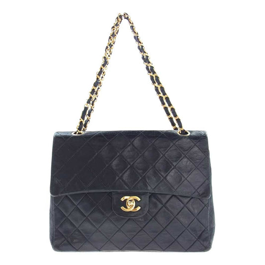 CHANEL シャネル マトラッセ ダブルフラップ ゴールド金具 ダブルチェーン ショルダーバッグ ブラック系【中古】