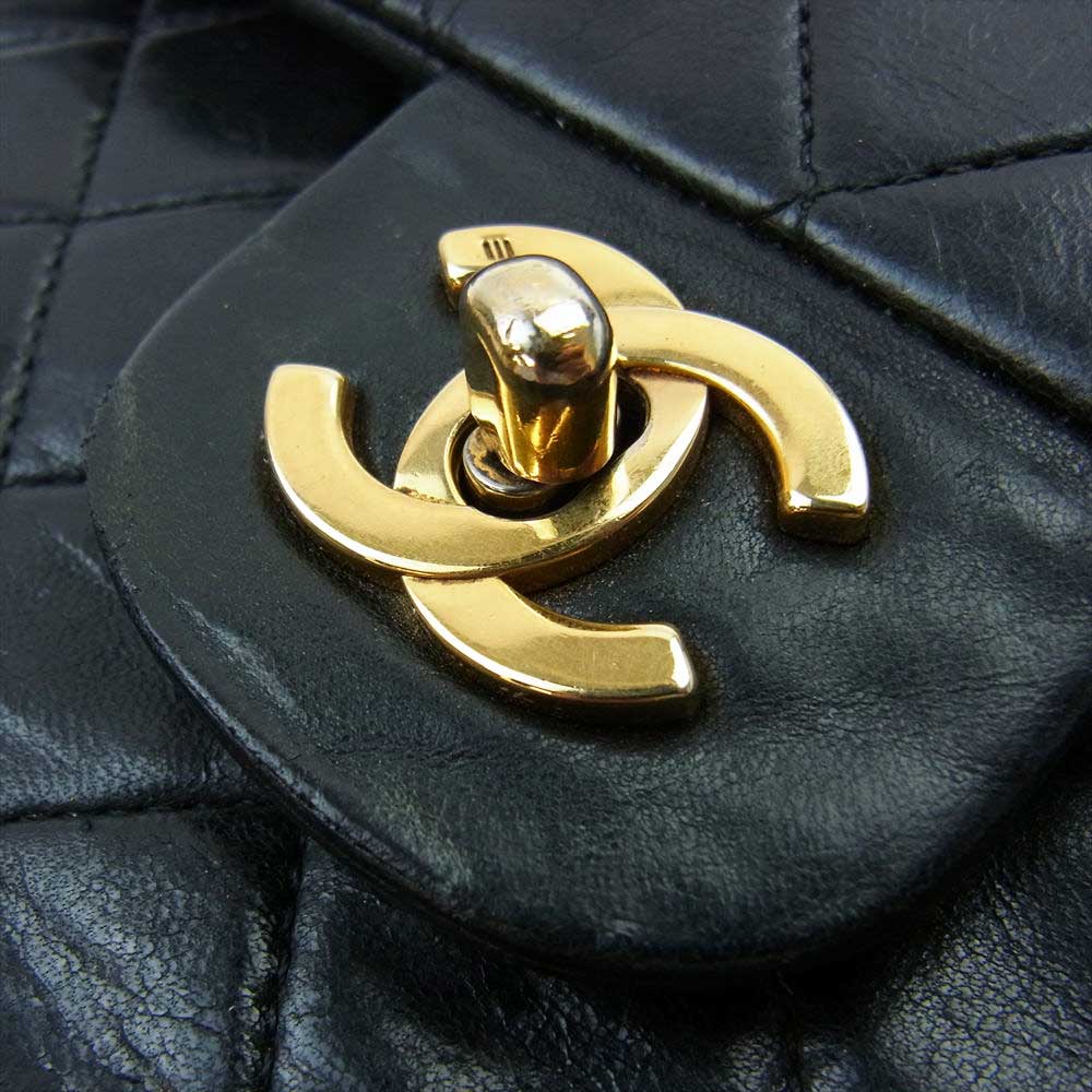 CHANEL シャネル マトラッセ ダブルフラップ ゴールド金具 ダブルチェーン ショルダーバッグ ブラック系【中古】