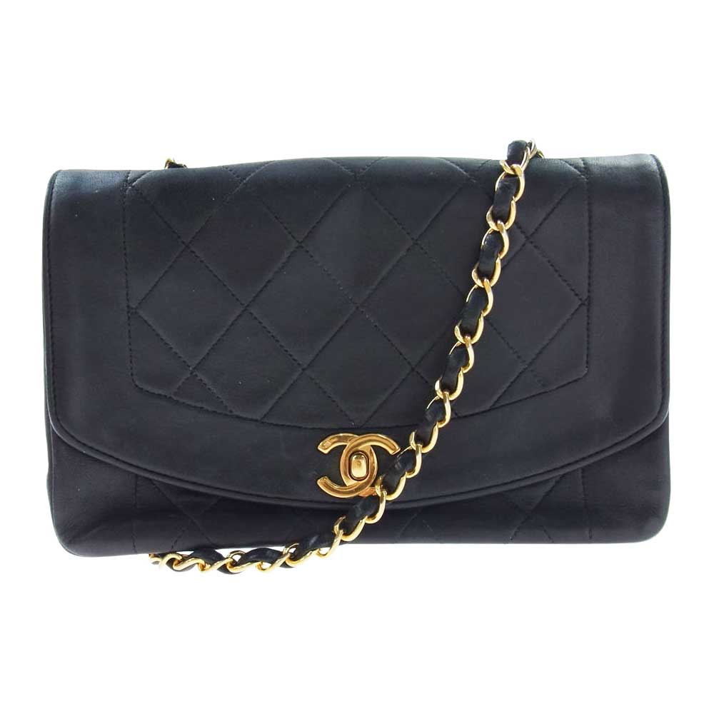 CHANEL シャネル ダイアナ22 マトラッセ ゴールド金具 シングルチェーン ショルダーバッグ ブラック系【中古】