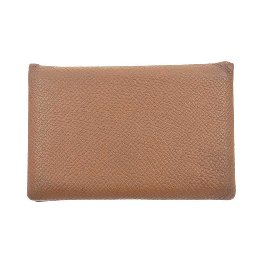 HERMES エルメス カルヴィ PM ヴォーエプソン シルバー金具 C刻印 カードケース 名刺入れ ブラウン系【中古】
