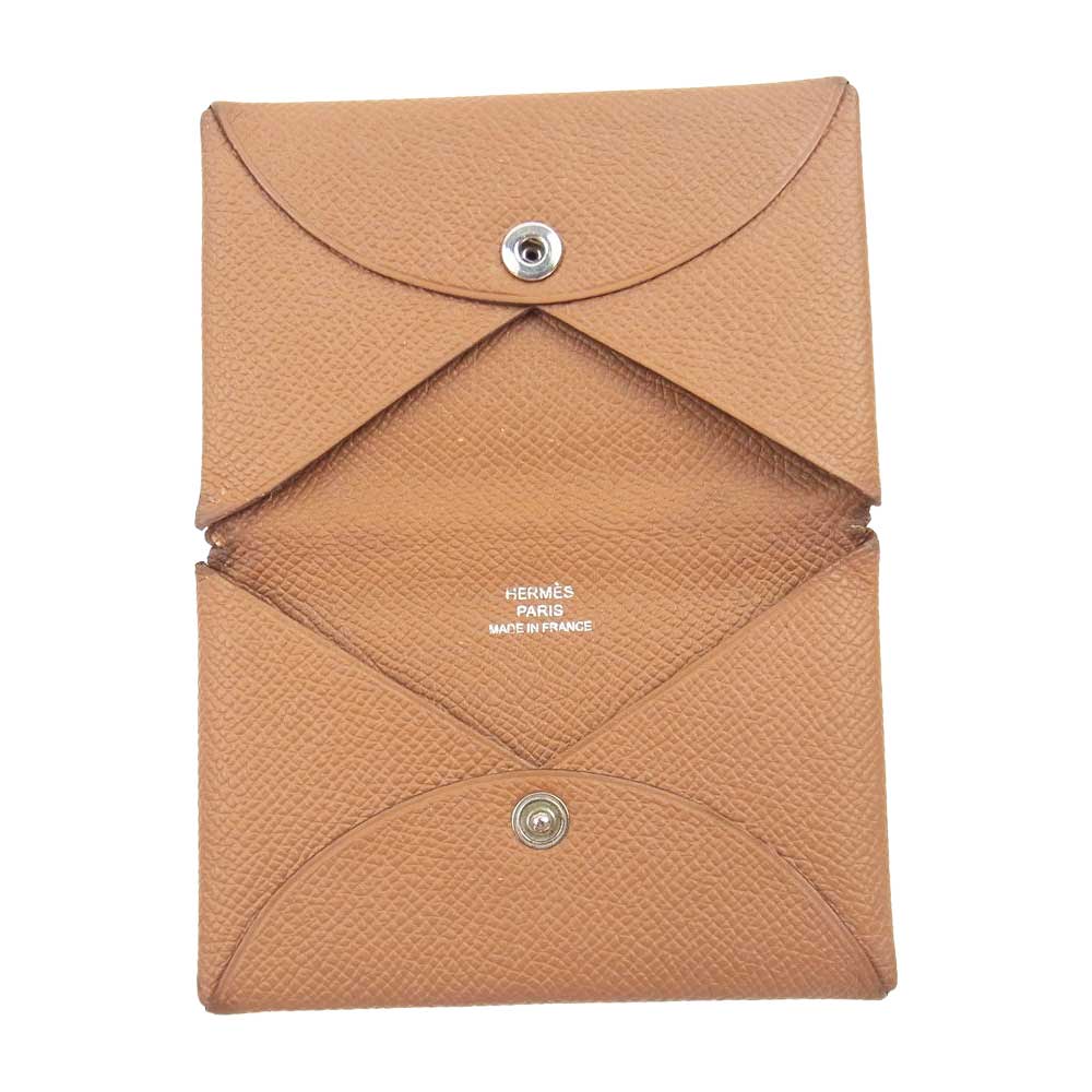 HERMES エルメス カルヴィ PM ヴォーエプソン シルバー金具 C刻印 カードケース 名刺入れ ブラウン系【中古】