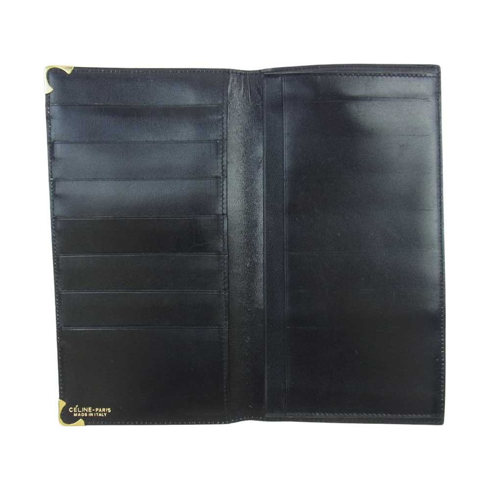 CELINE セリーヌ 馬車ロゴ型押し レザー 札入れ 長財布 ブラック系【中古】