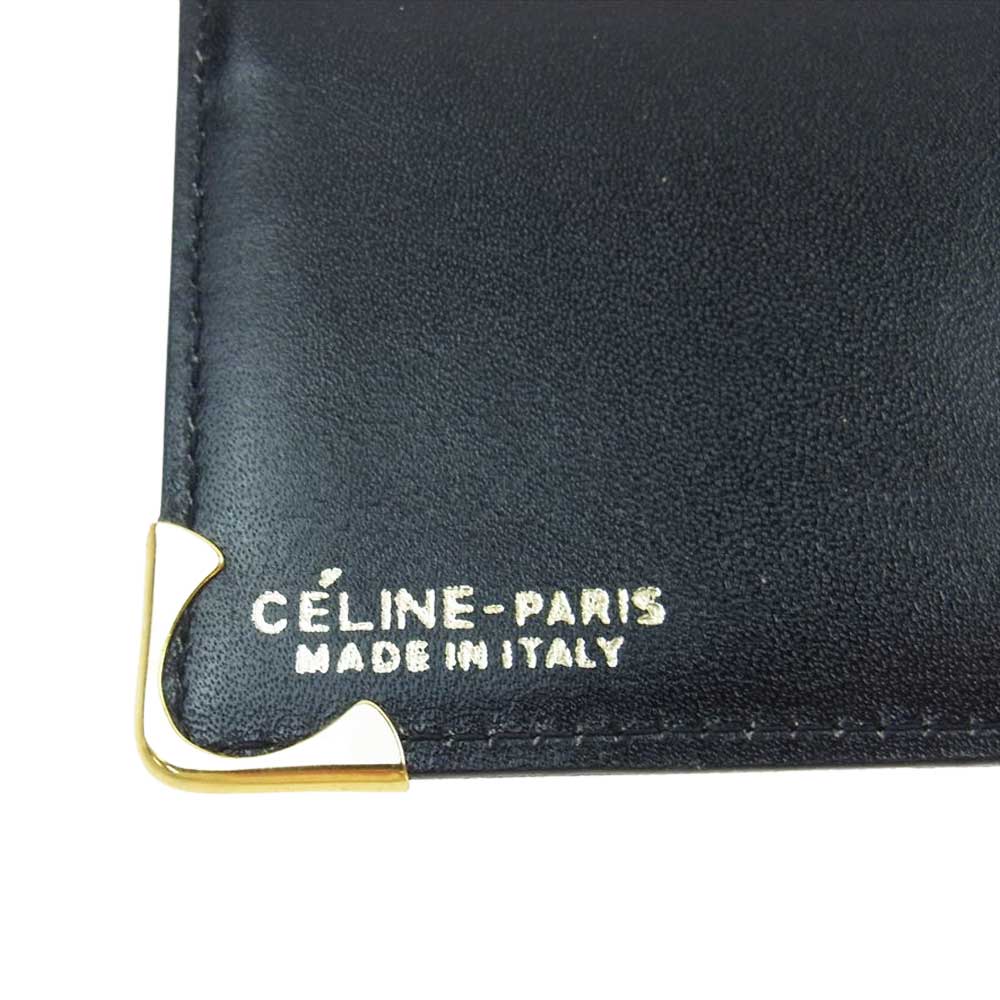 CELINE セリーヌ 馬車ロゴ型押し レザー 札入れ 長財布 ブラック系【中古】
