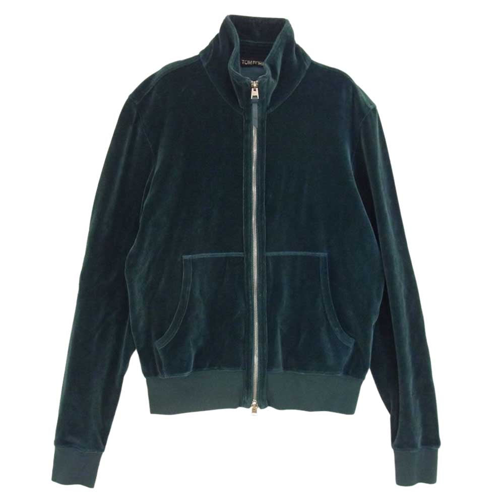 TOM FORD トムフォード 22SS BY289 TFJ231 イタリア製 ベルベット スタンドカラー フルジップ トラックジャケット グリーン系 48【中古】