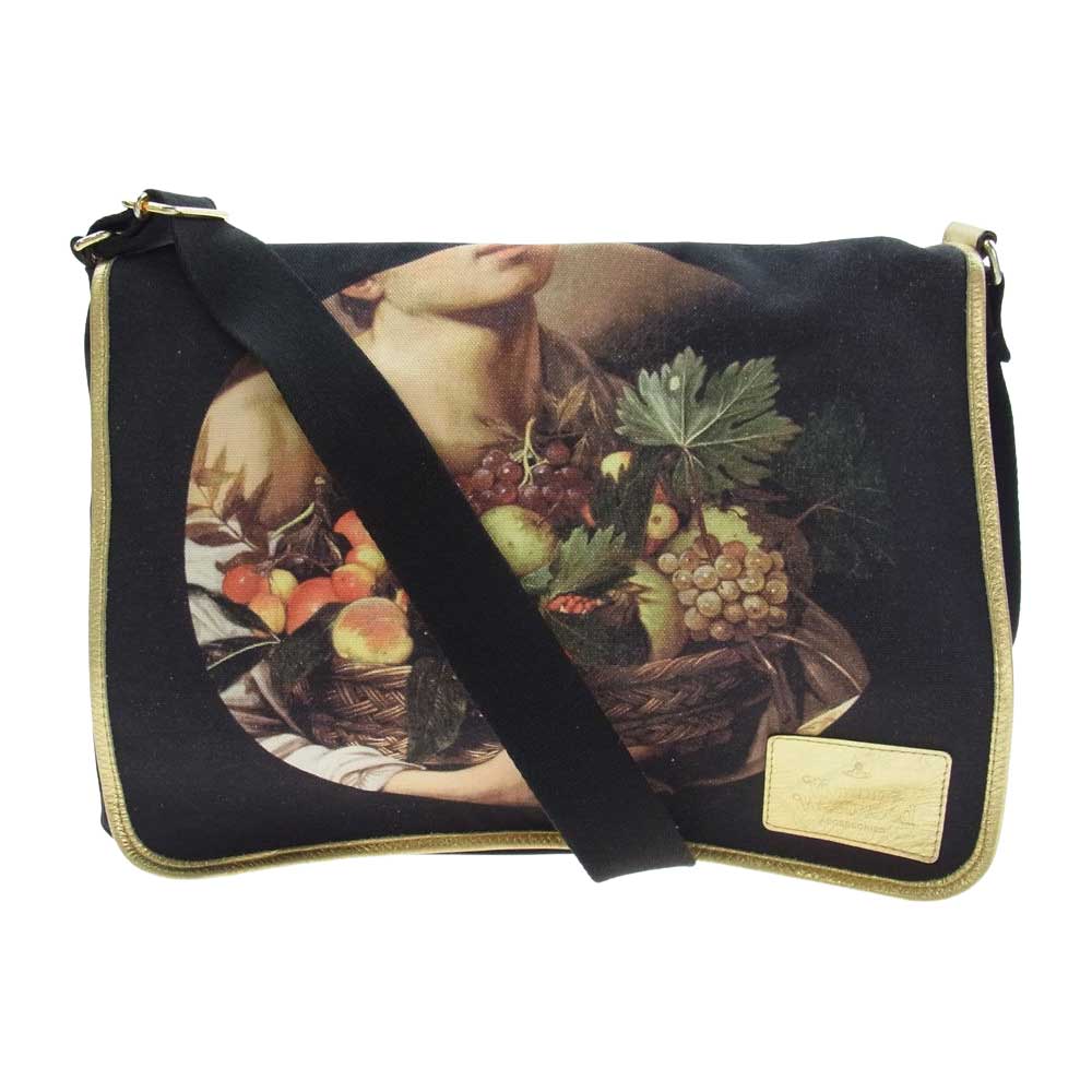 Vivienne Westwood ヴィヴィアンウエストウッド 果物籠を持つ少年 カラヴァッジョ メッセンジャー ショルダーバッグ ブラック系【中古】