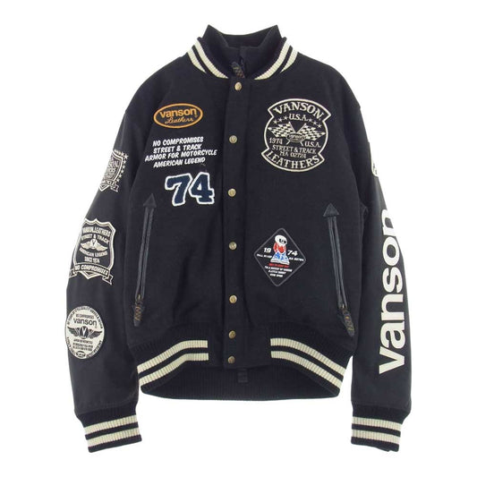 VANSON バンソン VS21101W AWARD JACKET ロゴパッチ ナイロン メルトン 中綿 アワードジャケット スタジャン スタジアムジャンパー ブラック系 L【中古】