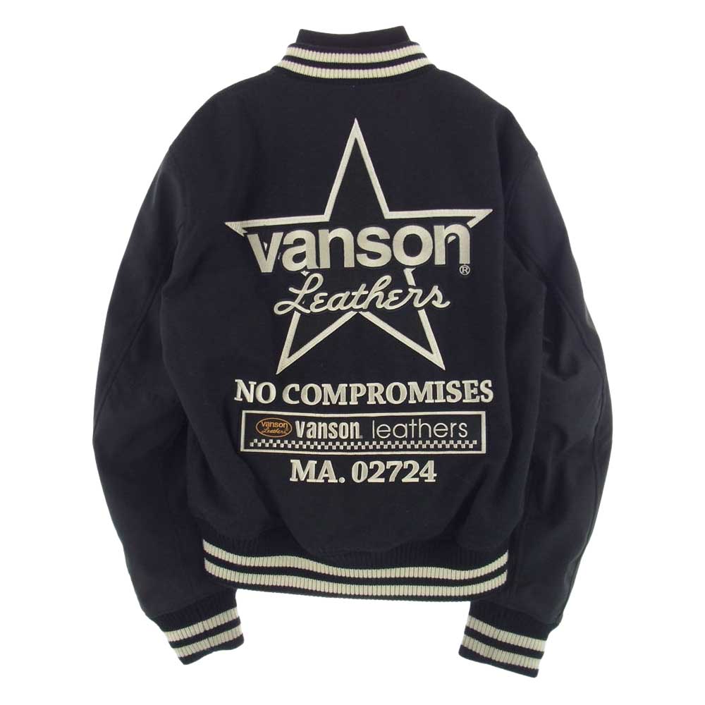 VANSON バンソン VS21101W AWARD JACKET ロゴパッチ ナイロン メルトン 中綿 アワードジャケット スタジャン スタジアムジャンパー ブラック系 L【中古】