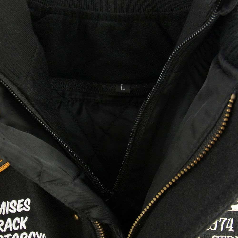 VANSON バンソン VS21101W AWARD JACKET ロゴパッチ ナイロン メルトン 中綿 アワードジャケット スタジャン スタジアムジャンパー ブラック系 L【中古】