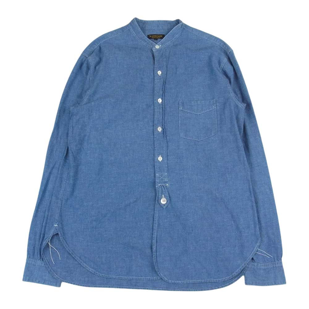 A VONTADE アボンタージ Banded Collar Shirts バンドカラー シャンブレー ワーク 長袖 シャツ インディゴブルー系 L【中古】