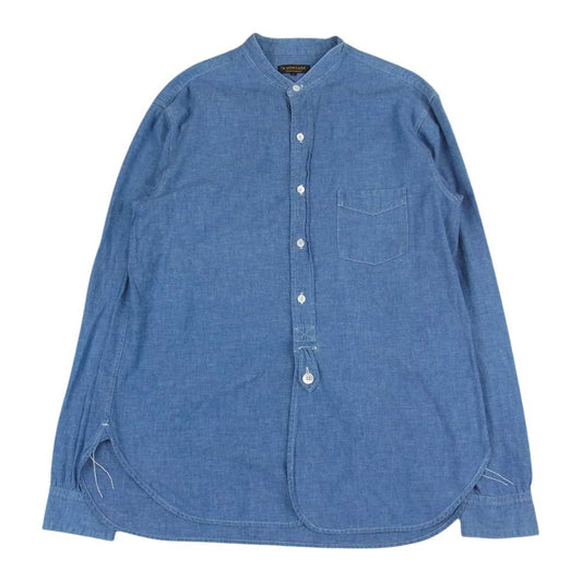 A VONTADE アボンタージ Banded Collar Shirts バンドカラー シャンブレー ワーク 長袖 シャツ インディゴブルー系 L【中古】