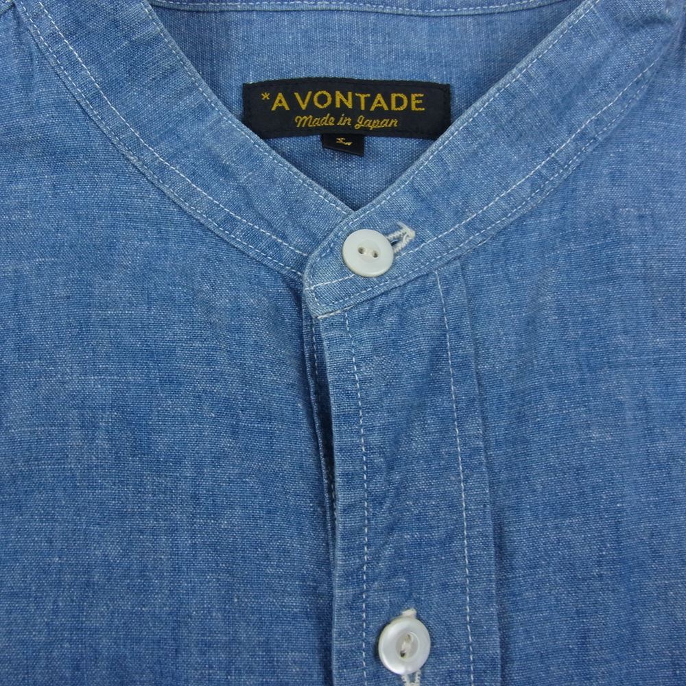 A VONTADE アボンタージ Banded Collar Shirts バンドカラー シャンブレー ワーク 長袖 シャツ インディゴブルー系 L【中古】