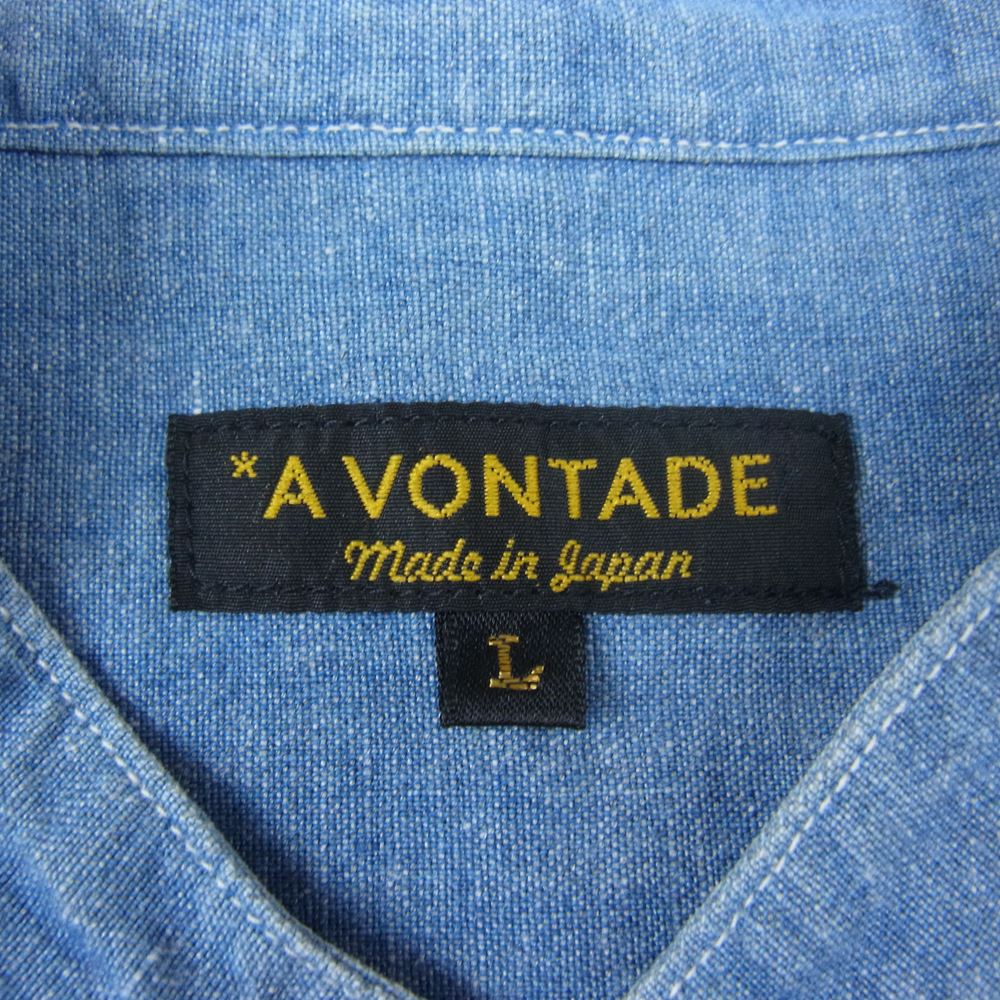 A VONTADE アボンタージ Banded Collar Shirts バンドカラー シャンブレー ワーク 長袖 シャツ インディゴブルー系 L【中古】
