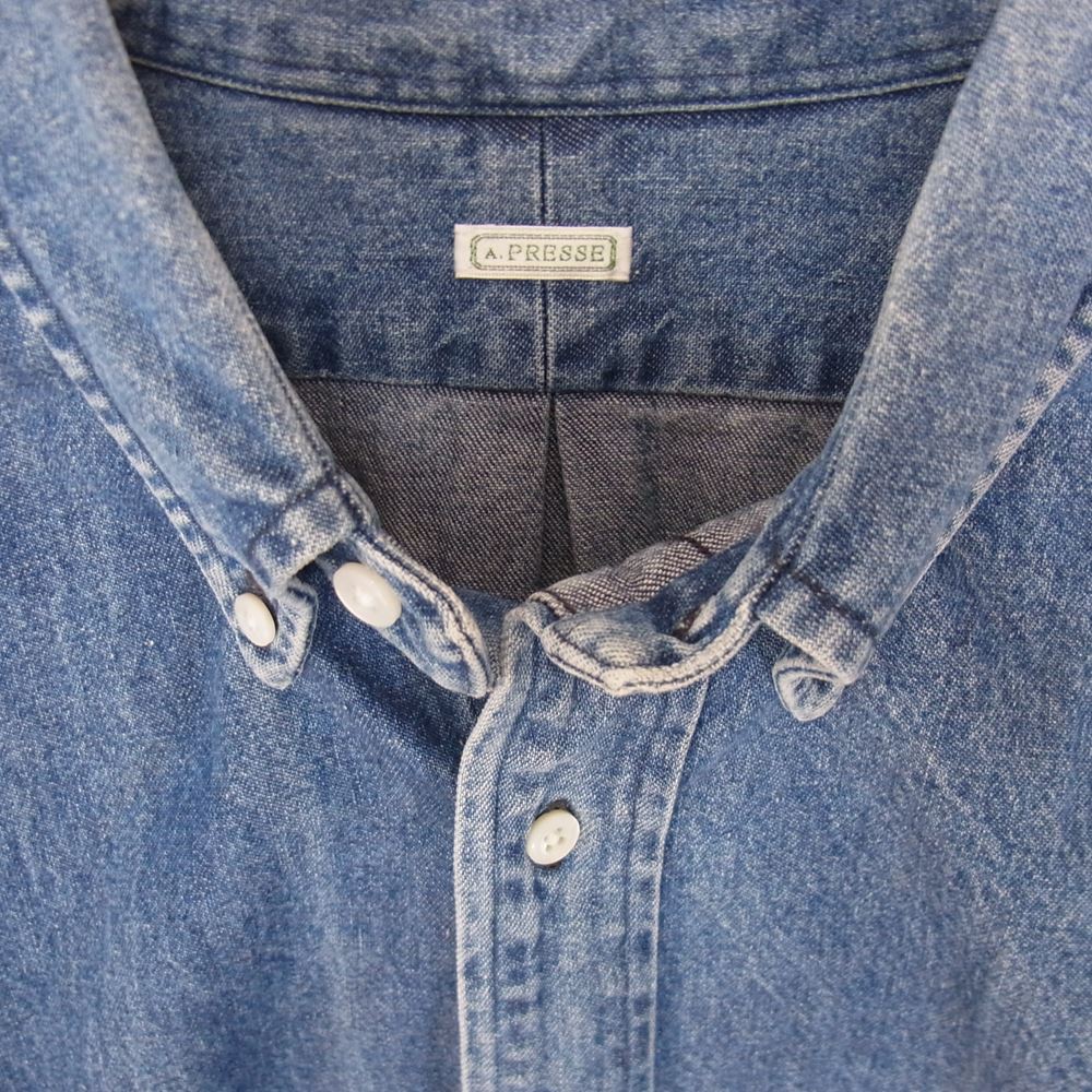 アプレッセ 22SS 22SAP-02-03H BD Denim Shirt ボタンダウン 長袖 デニムシャツ インディゴブルー系 1【中古】
