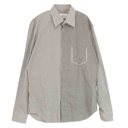 MAISON MARGIELA メゾンマルジェラ 18AW S50DL0353 10ライン REWORK GARMENT SHIRTS リワーク ギンガムチェック ストライプ 切替 シャツ ブラック系 ホワイト系【美品】【中古】