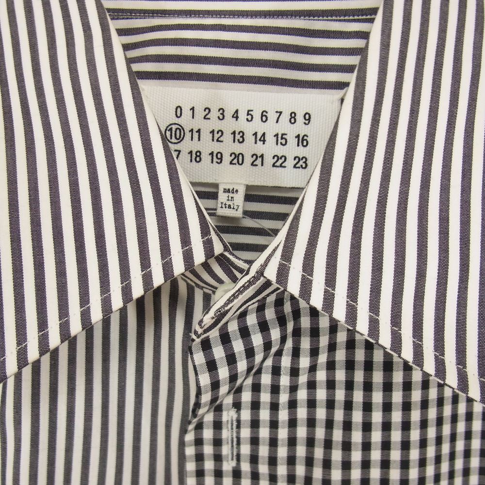 MAISON MARGIELA メゾンマルジェラ 18AW S50DL0353 10ライン REWORK GARMENT SHIRTS リワーク ギンガムチェック ストライプ 切替 シャツ ブラック系 ホワイト系【美品】【中古】
