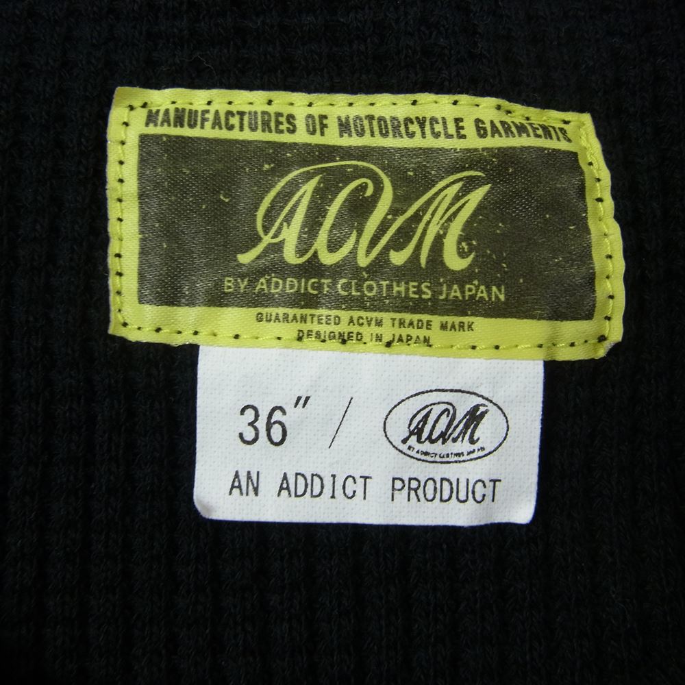 ADDICT CLOTHES アディクトクローズ HEAVY WEIGHT WAFFLE CREW ヘビーウェイト ワッフル クルー 長袖Tシャツ カットソー ブラック系 36【中古】