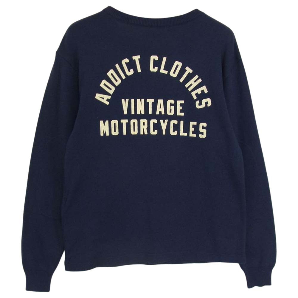 ADDICT CLOTHES アディクトクローズ T-CLOTH KNIT 胸ポケット付き クロス ニット ネイビー系 36【中古】