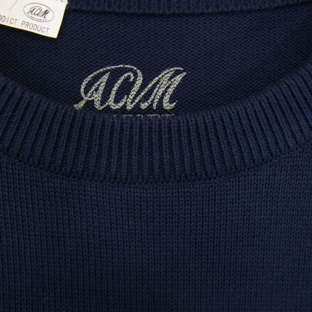 ADDICT CLOTHES アディクトクローズ T-CLOTH KNIT 胸ポケット付き クロス ニット ネイビー系 36【中古】