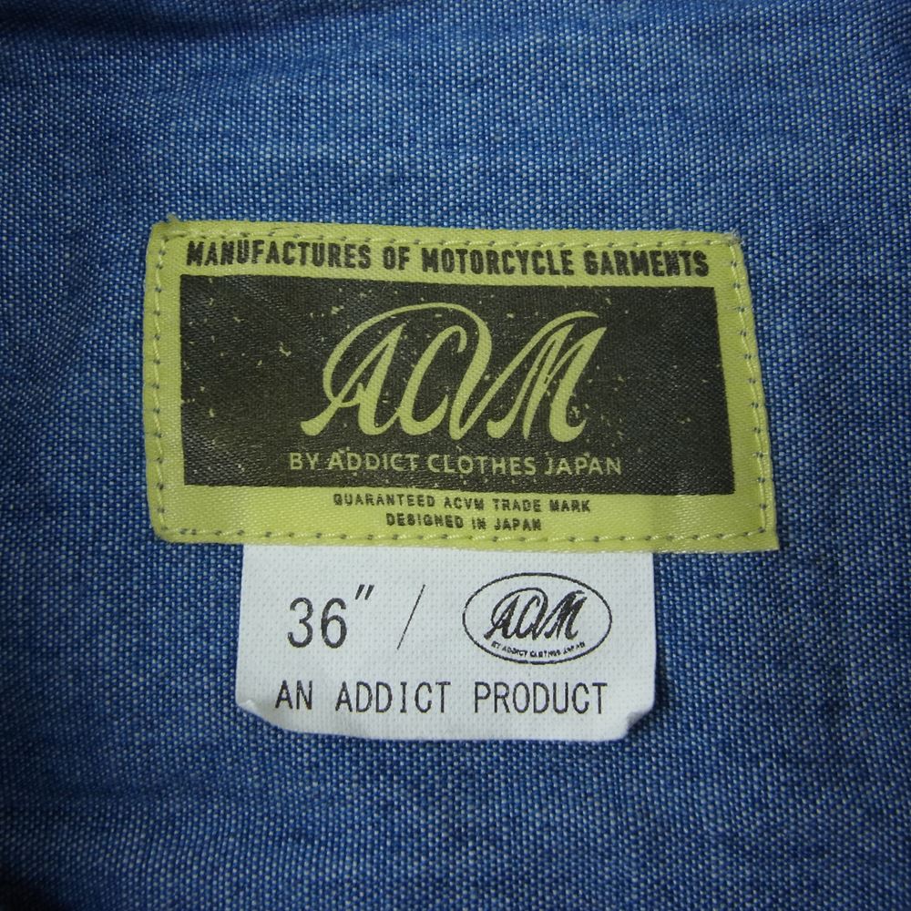 ADDICT CLOTHES アディクトクローズ PADDED CHAMBRAY SHIRT パデッド シャンブレー シャツ インディゴブルー系 36【中古】