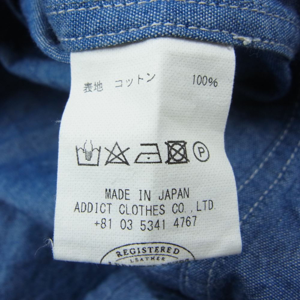 ADDICT CLOTHES アディクトクローズ PADDED CHAMBRAY SHIRT パデッド シャンブレー シャツ インディゴブルー系 36【中古】
