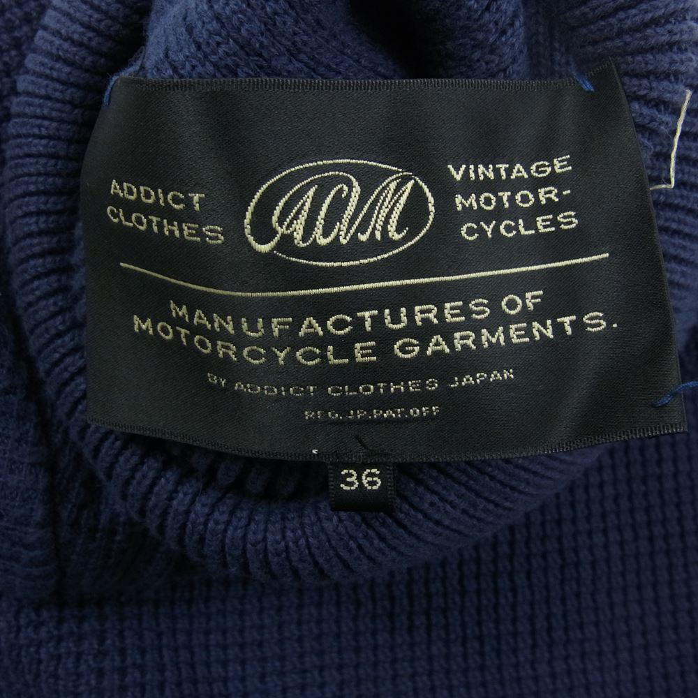 ADDICT CLOTHES アディクトクローズ PADDED WAFFLE COTTON TURTLE KNIT パデッド ワッフル コットン タートル ニット  ネイビー系 36【中古】