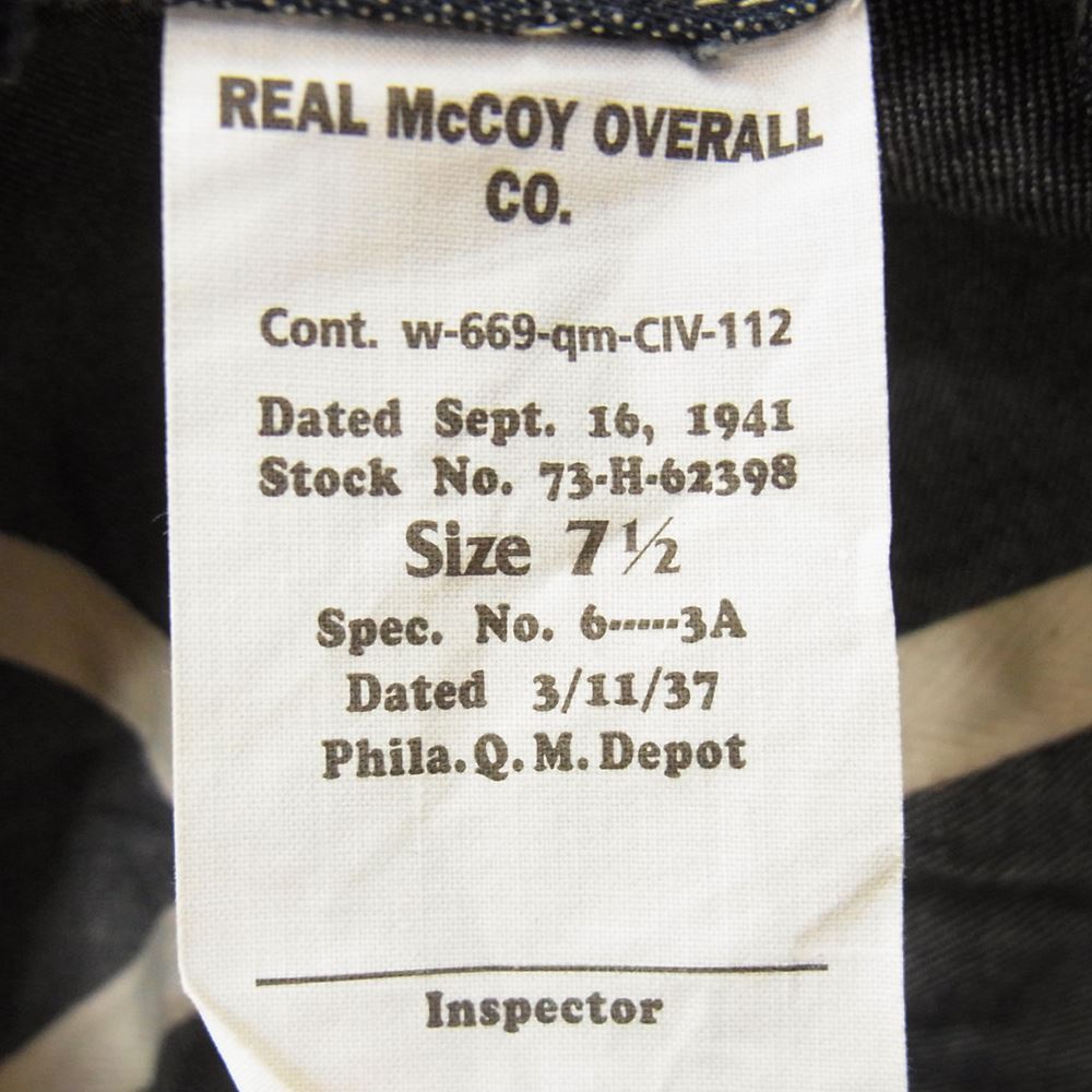 The REAL McCOY'S ザリアルマッコイズ U.S. ARMY DENIM HAT アーミー デニム ハット ネイビー系 7.5【中古】