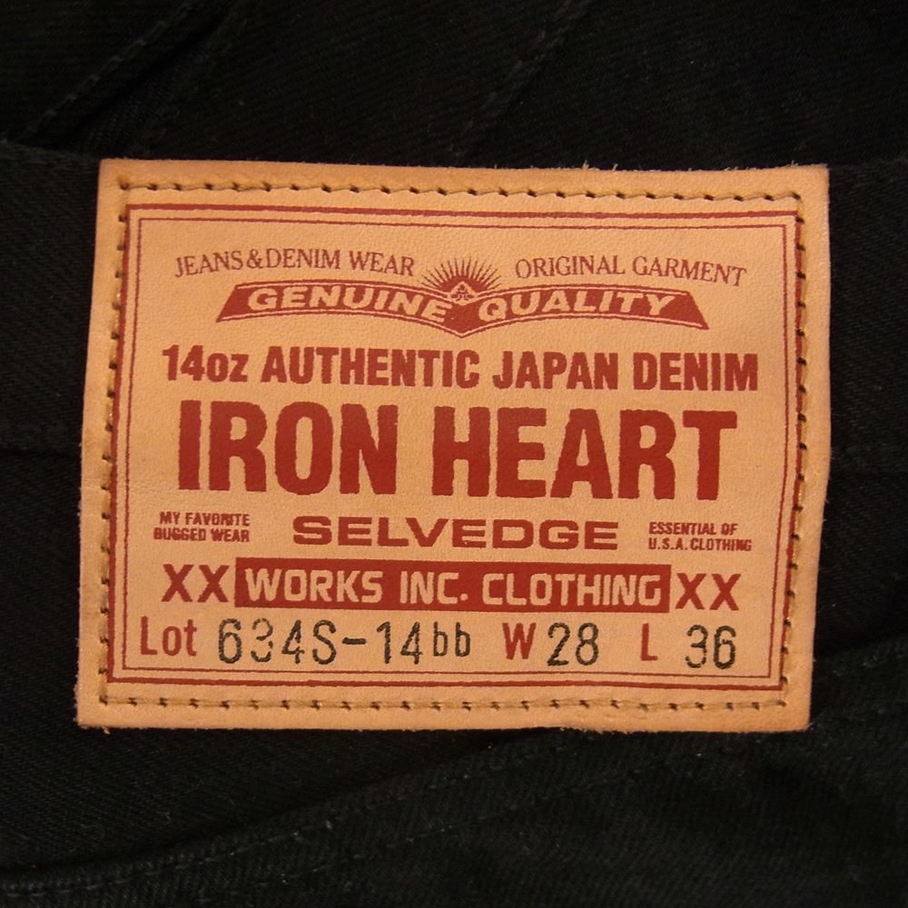IRON HEART アイアンハート 634S-14bb 14oz ブラック × ブラック セルビッチ デニム ストレート パンツ ブラック系 28【中古】