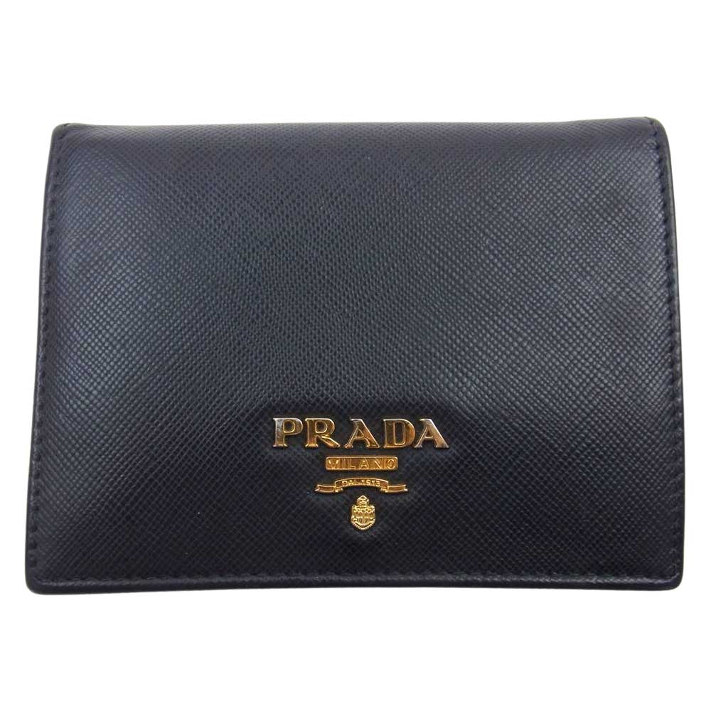 PRADA プラダ 1M0204 サフィアーノ 二つ折り財布 コンパクト ウォレット ブラック系 NERO【中古】