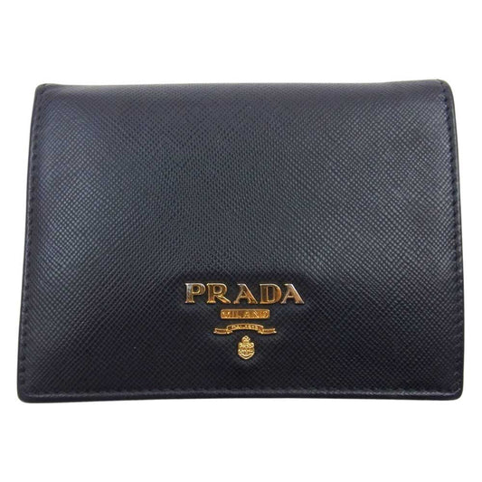 PRADA プラダ 1M0204 サフィアーノ 二つ折り財布 コンパクト ウォレット ブラック系 NERO【中古】