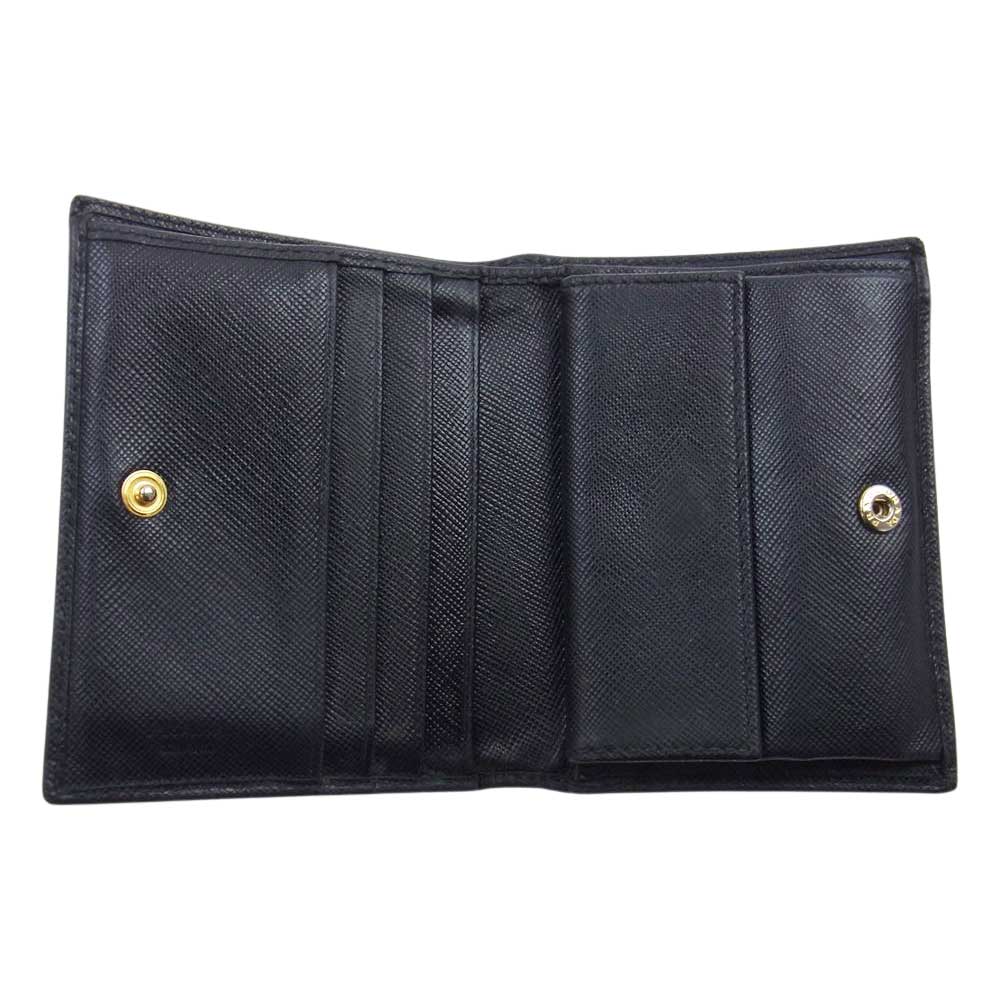 PRADA プラダ 1M0204 サフィアーノ 二つ折り財布 コンパクト ウォレット ブラック系 NERO【中古】
