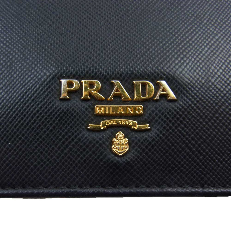 PRADA プラダ 1M0204 サフィアーノ 二つ折り財布 コンパクト ウォレット ブラック系 NERO【中古】