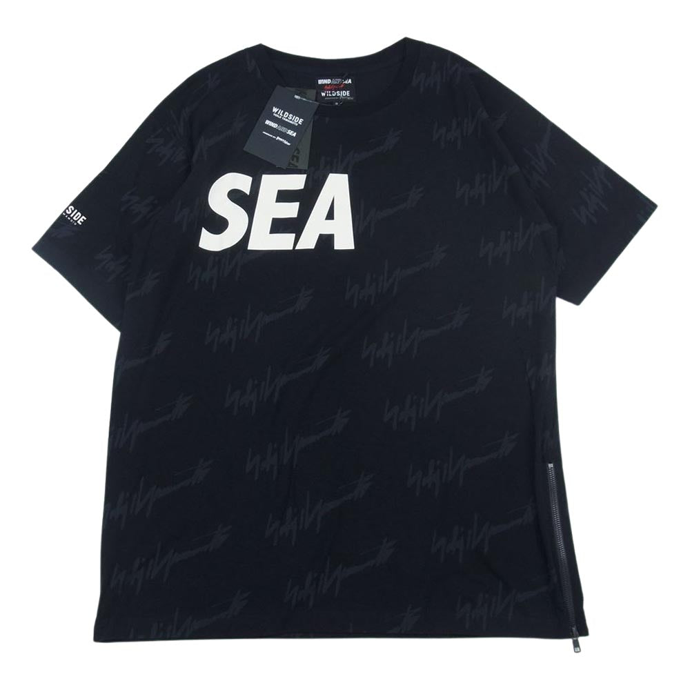 ワイルドサイド ヨウジヤマモト WIND AND SEA WS-22WSTE-02 ウィンダンシー サイドジップ ロゴ総柄 Tシャツ ブラック系 3【中古】