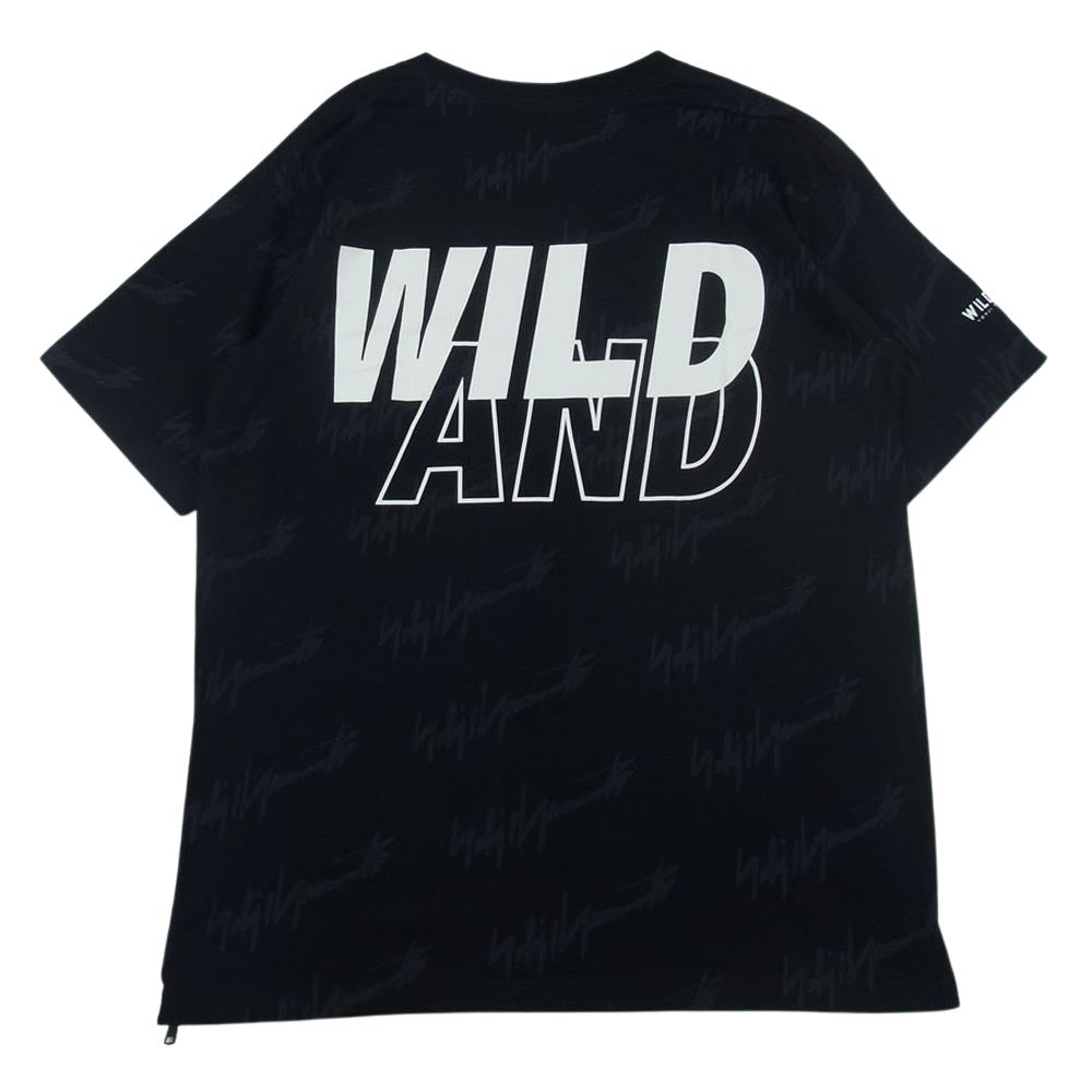 ワイルドサイド ヨウジヤマモト WIND AND SEA WS-22WSTE-02 ウィンダンシー サイドジップ ロゴ総柄 Tシャツ ブラック系 3【中古】