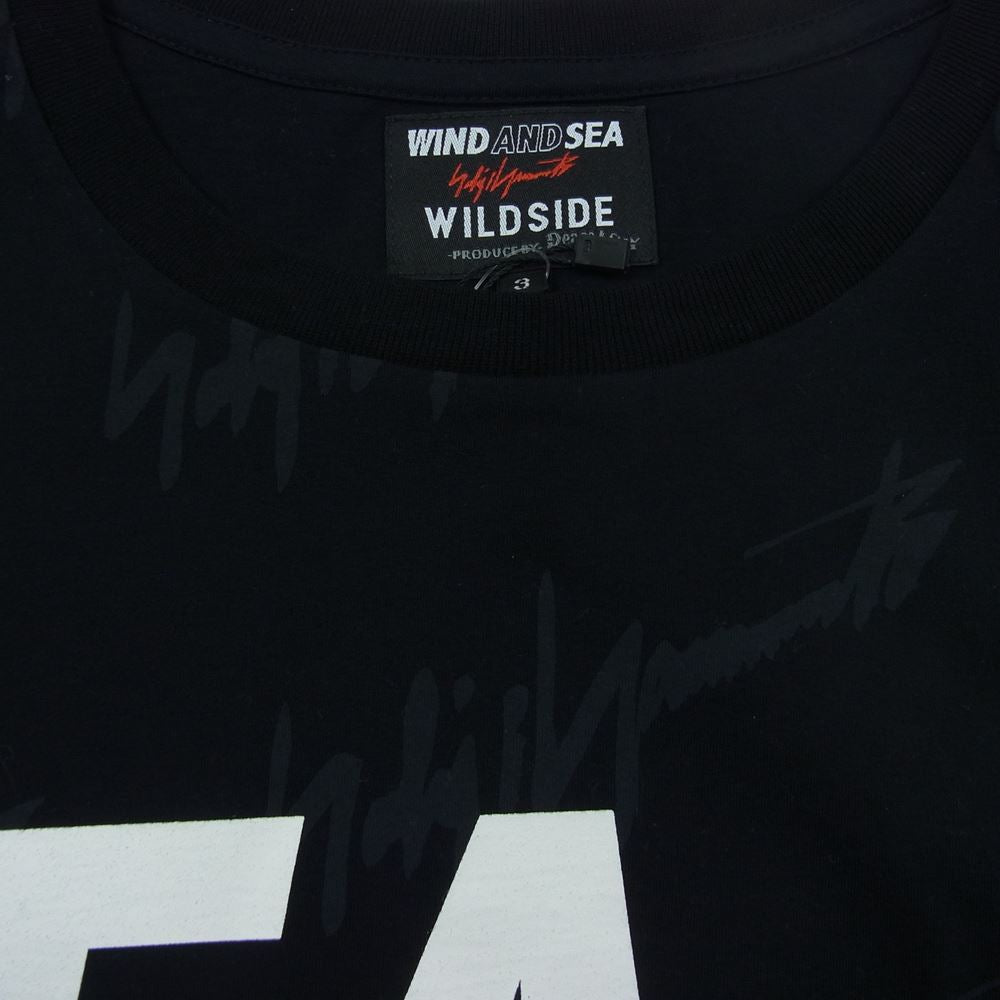 ワイルドサイド ヨウジヤマモト WIND AND SEA WS-22WSTE-02 ウィンダンシー サイドジップ ロゴ総柄 Tシャツ ブラック系 3【中古】