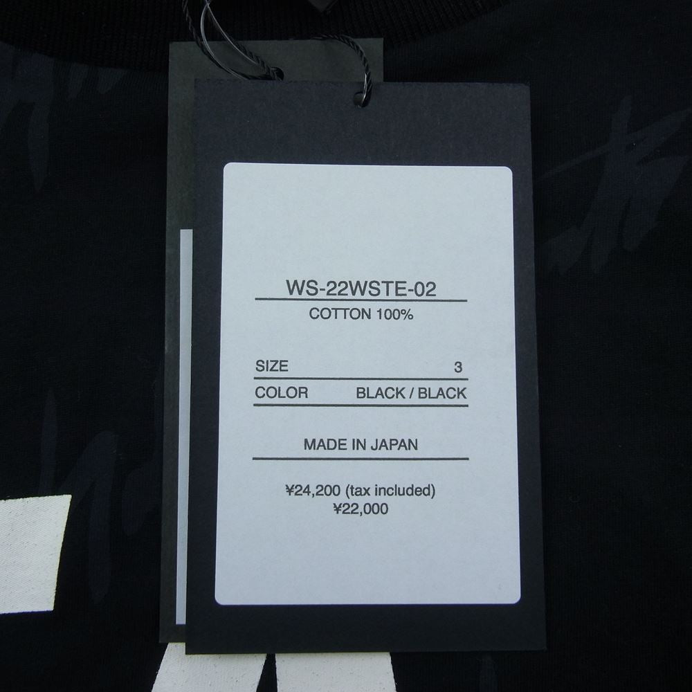 ワイルドサイド ヨウジヤマモト WIND AND SEA WS-22WSTE-02 ウィンダンシー サイドジップ ロゴ総柄 Tシャツ ブラック系 3【中古】