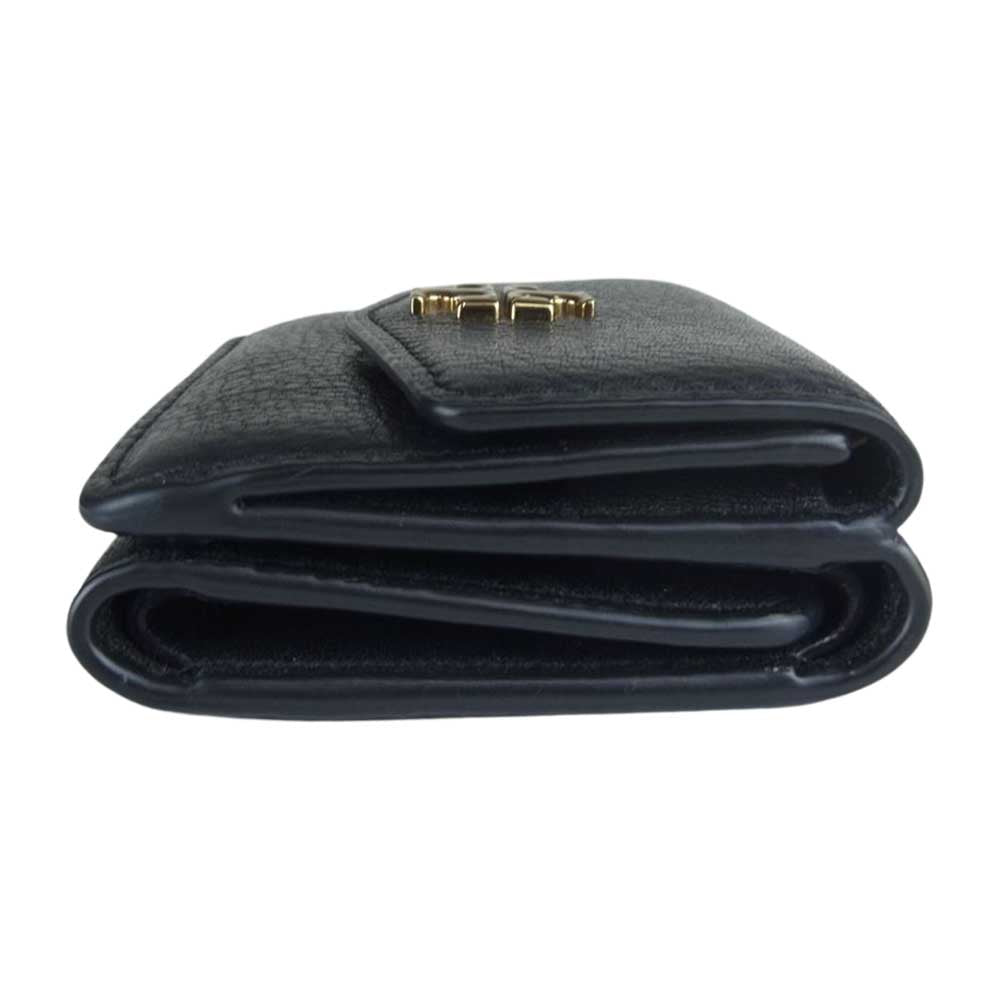Tory Burch トリーバーチ 三つ折り コンパクト レザー ウオレット 財布  ブラック系 OS【中古】