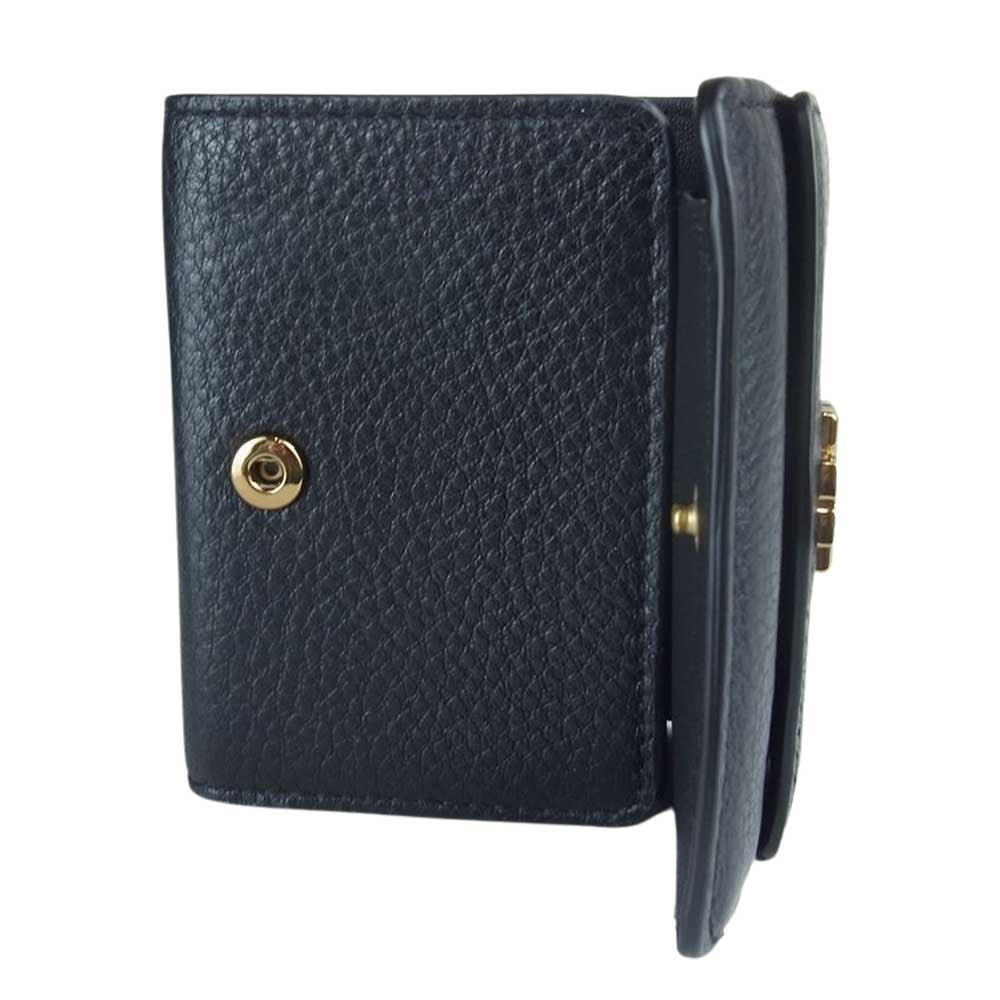 Tory Burch トリーバーチ 三つ折り コンパクト レザー ウオレット 財布  ブラック系 OS【中古】