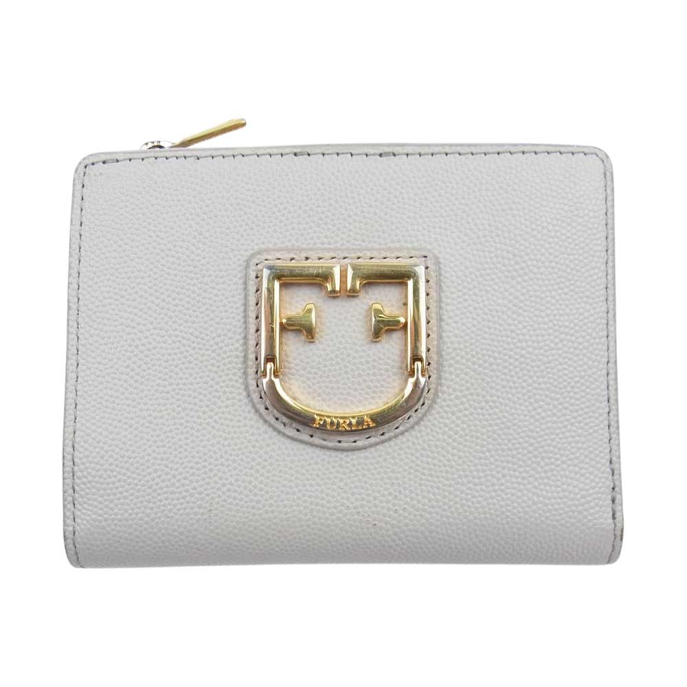 Furla フルラ 二つ折り レザー ウオレット 財布  グレー系【中古】