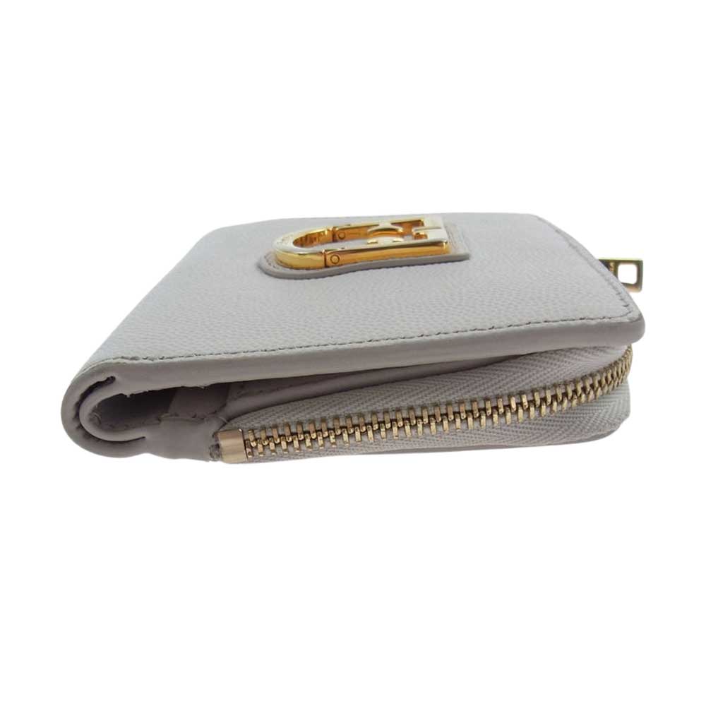 Furla フルラ 二つ折り レザー ウオレット 財布  グレー系【中古】