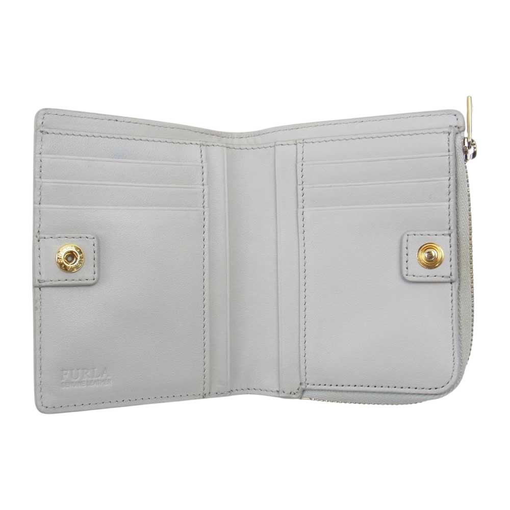 Furla フルラ 二つ折り レザー ウオレット 財布  グレー系【中古】