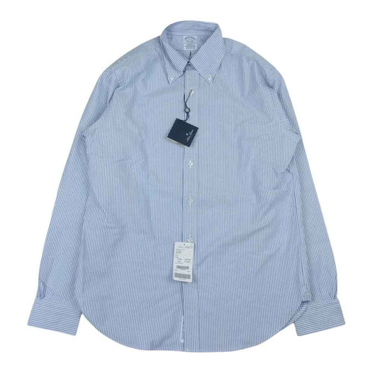 ブルックス ブラザーズ USA製 ボタンダウン ストライプ オックスフォード 長袖 シャツ  ブルー系 15【新古品】【未使用】【中古】