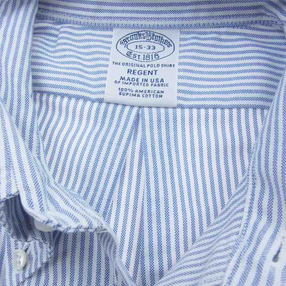 ブルックス ブラザーズ USA製 ボタンダウン ストライプ オックスフォード 長袖 シャツ  ブルー系 15【新古品】【未使用】【中古】
