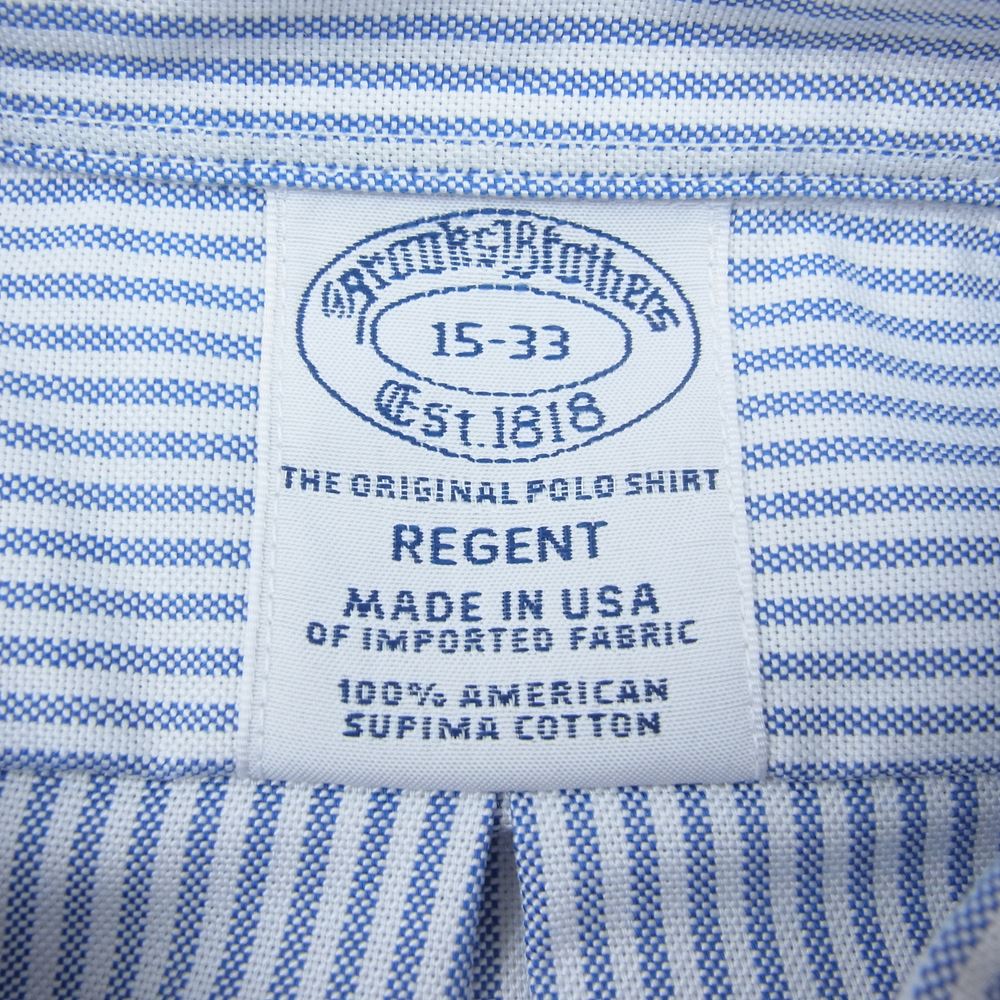 ブルックス ブラザーズ USA製 ボタンダウン ストライプ オックスフォード 長袖 シャツ  ブルー系 15【新古品】【未使用】【中古】