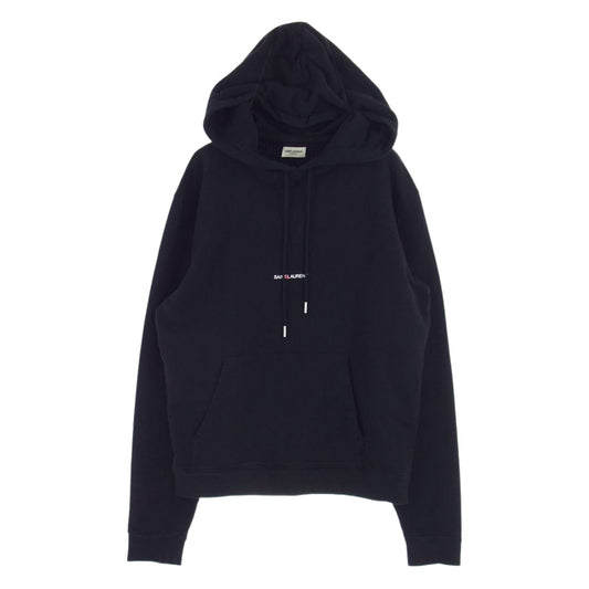 SAINT LAURENT サンローラン 464581 YB2PG シグニチャー クロップ ロゴプリント パーカー ブラック系 M【中古】