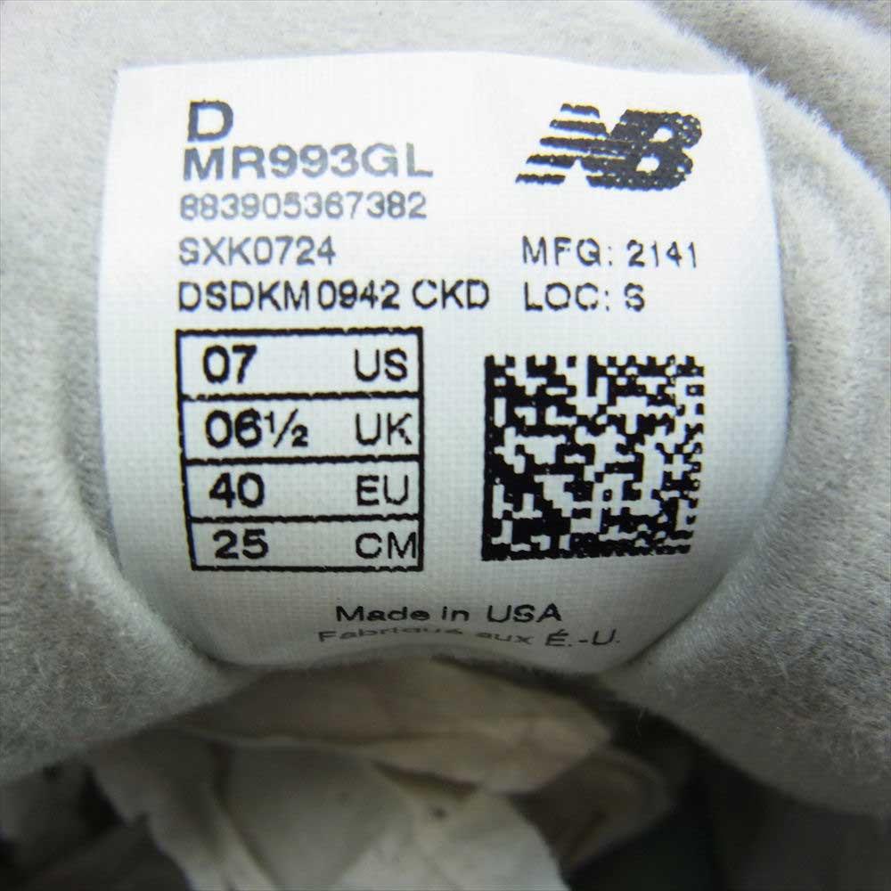 NEW BALANCE ニューバランス MR993GL  USA製 ローカット スニーカー グレー系 25cm【中古】