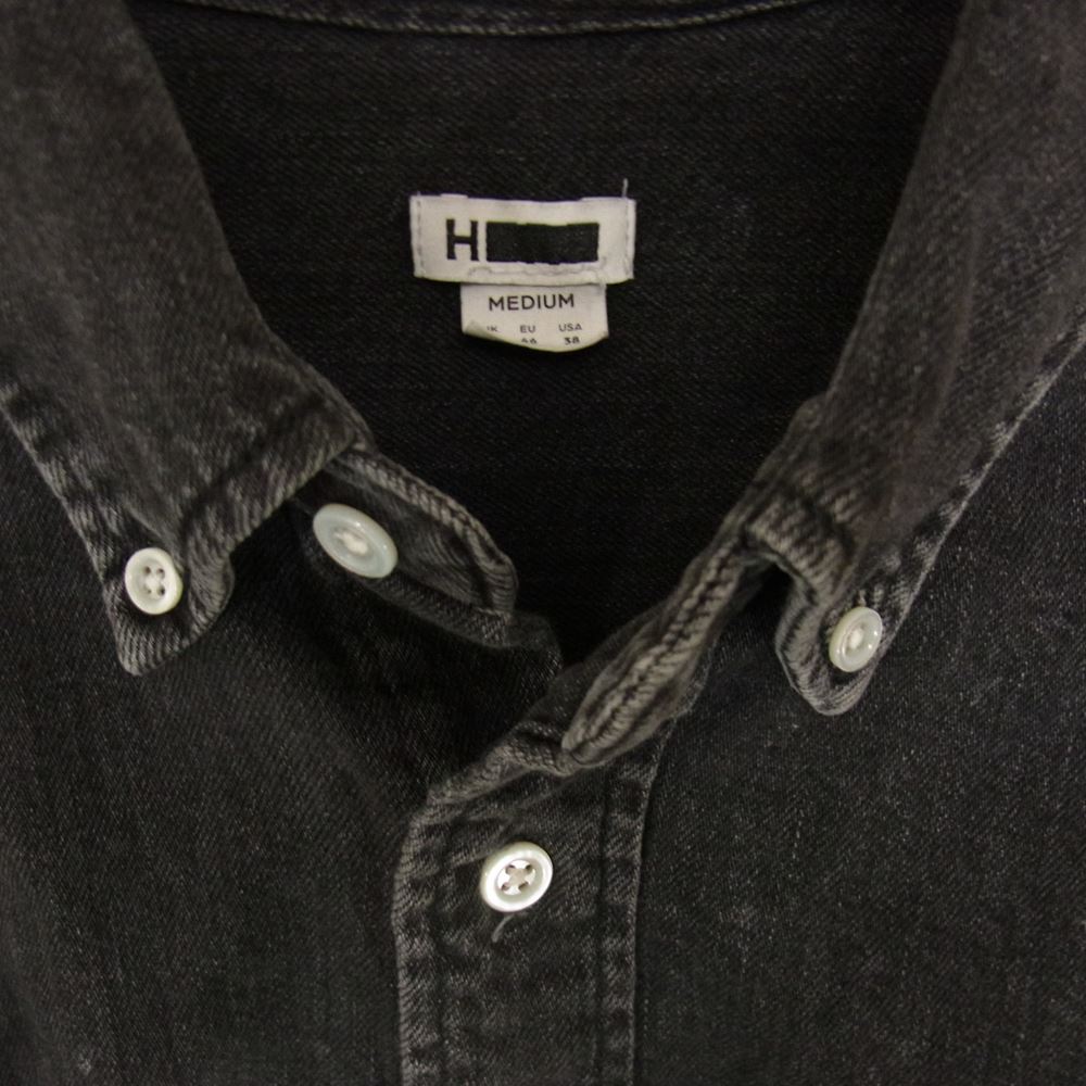 エイチビューティーアンドユース 1211-299-7835-0950 BLACK DENIM BIG BD SHIRT ダメージ加工 オーバーサイズ ボタンダウン デニムシャツ ブラック系 M【中古】