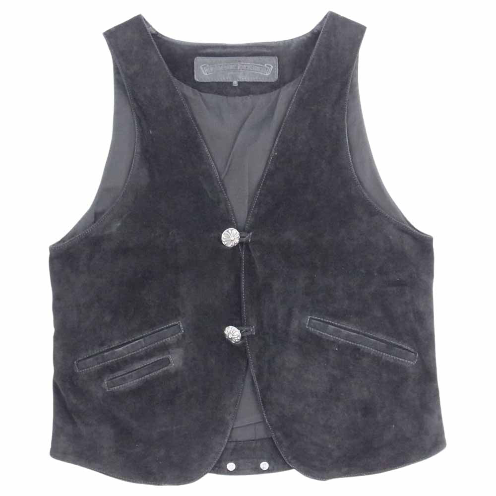CHROME HEARTS クロムハーツ（原本無） 国内正規品 2B クロスボール レザー スエード ベスト ブラック系 S【中古】